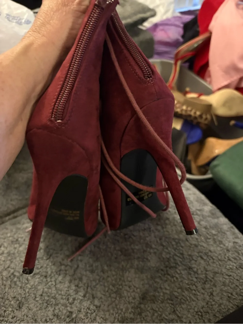 BCBGeneration Lace-Up Peep-Toe Heeled Booties in Wine